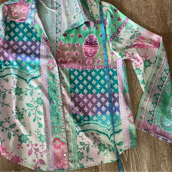 Zara Silky Colourful Patchwork Blouse - Picture 10 of 11